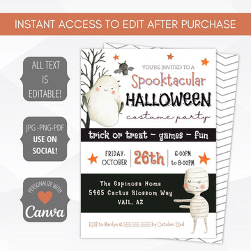 cute kids halloween printable invitation template